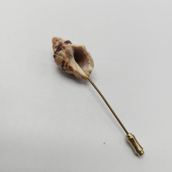 Natural Shell Lapel Pin With Gold-Tone Stick Pin - Picture 3 of 4